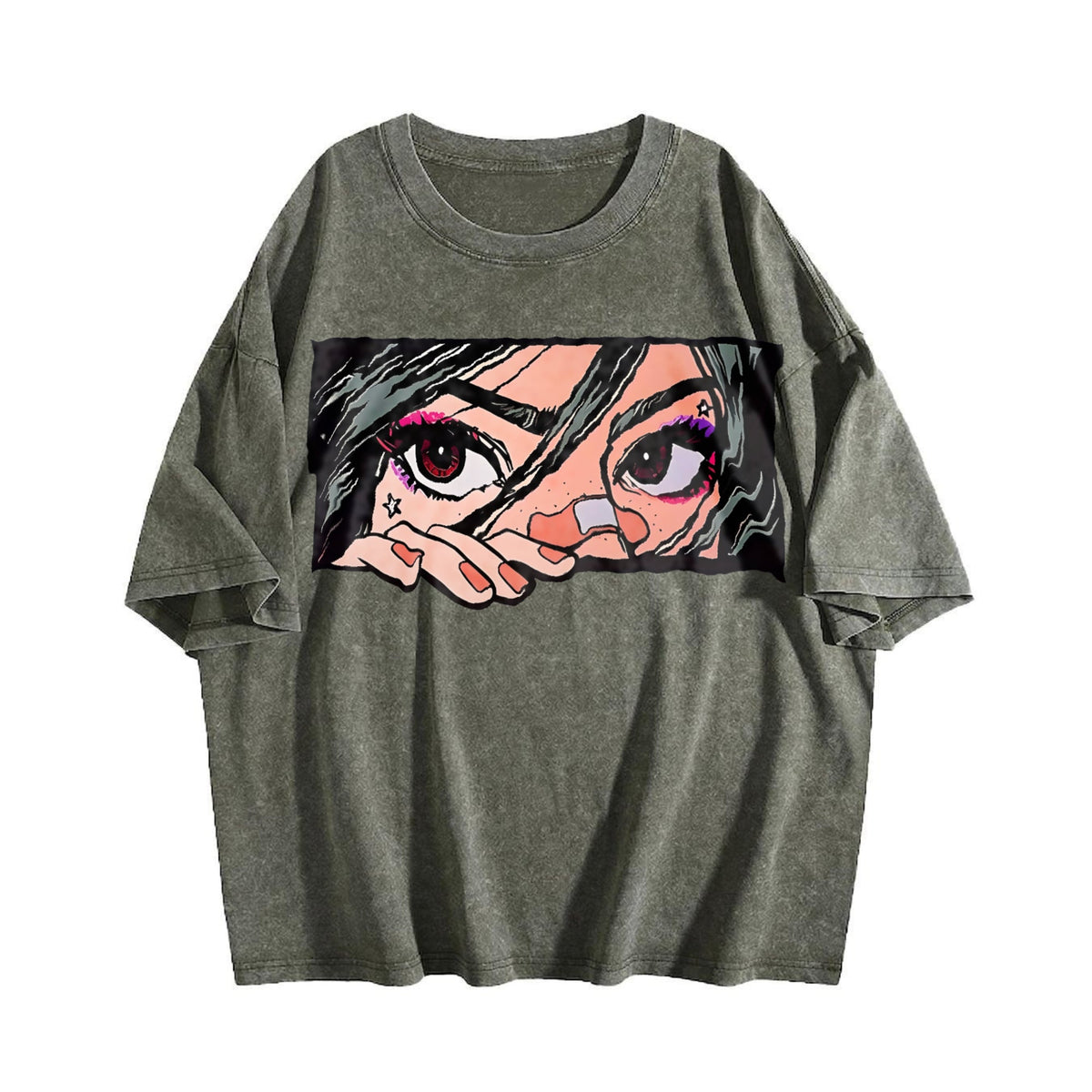 Anime Girl Peeking Eyes Vintage Washed T-Shirt product image 4