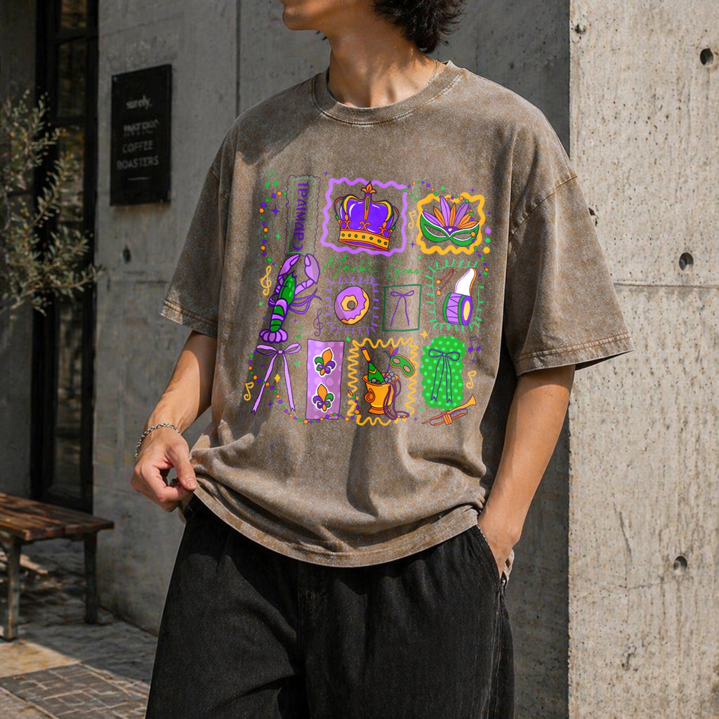 Mardi Gras Doodle Icons Vintage Washed T-Shirt product image 10