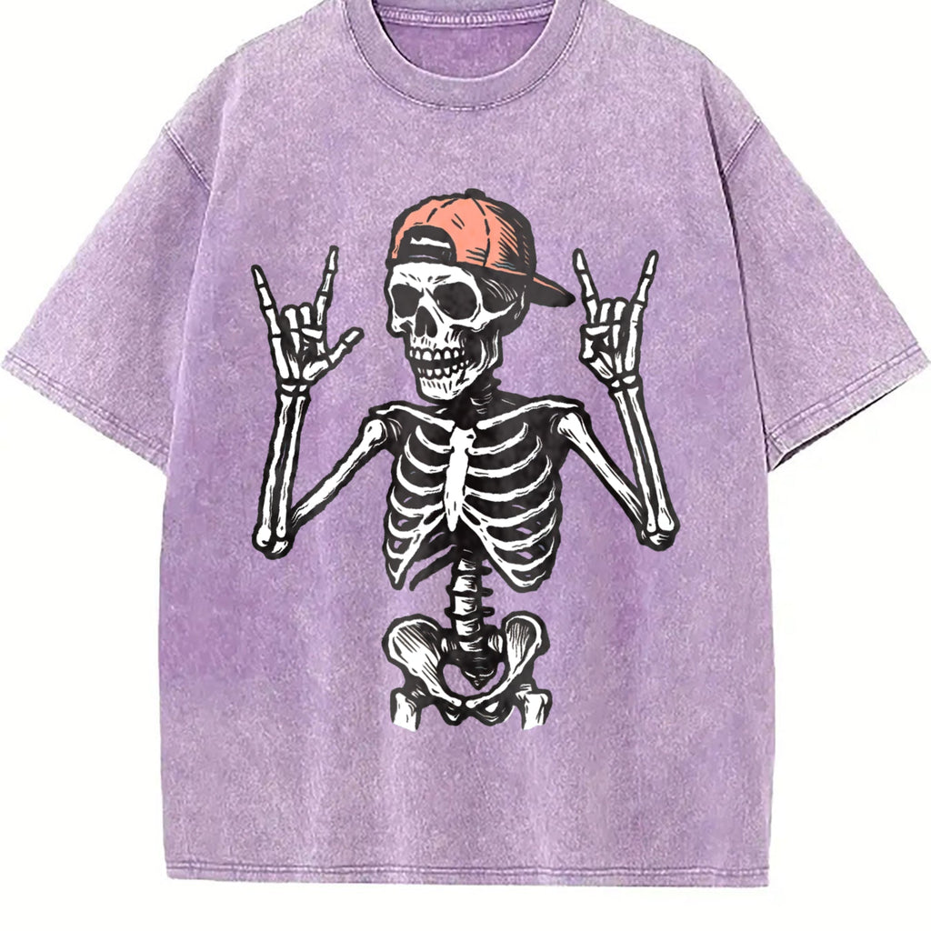Rock And Roll Skeleton Vintage Washed T-Shirt product image 6