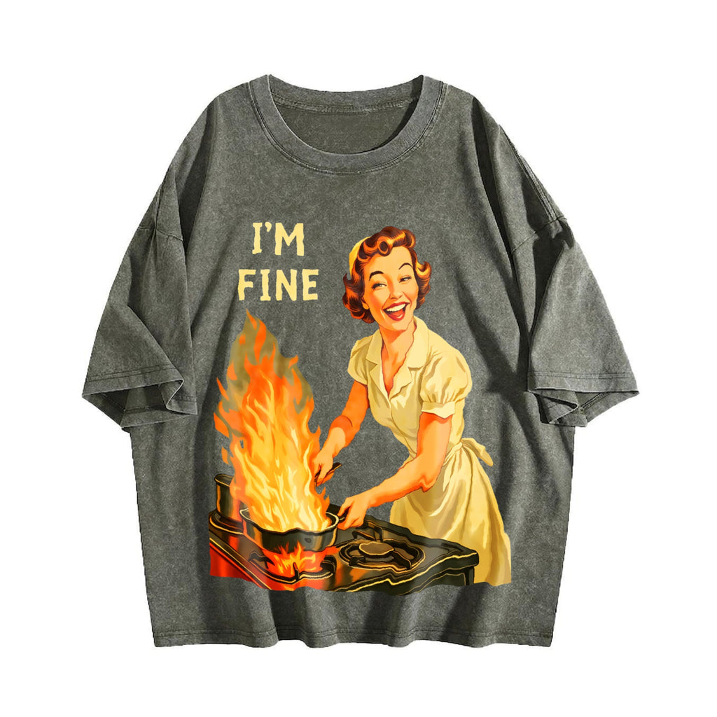 I Am Fine Housewife Vintage Washed T-Shirt product image 4