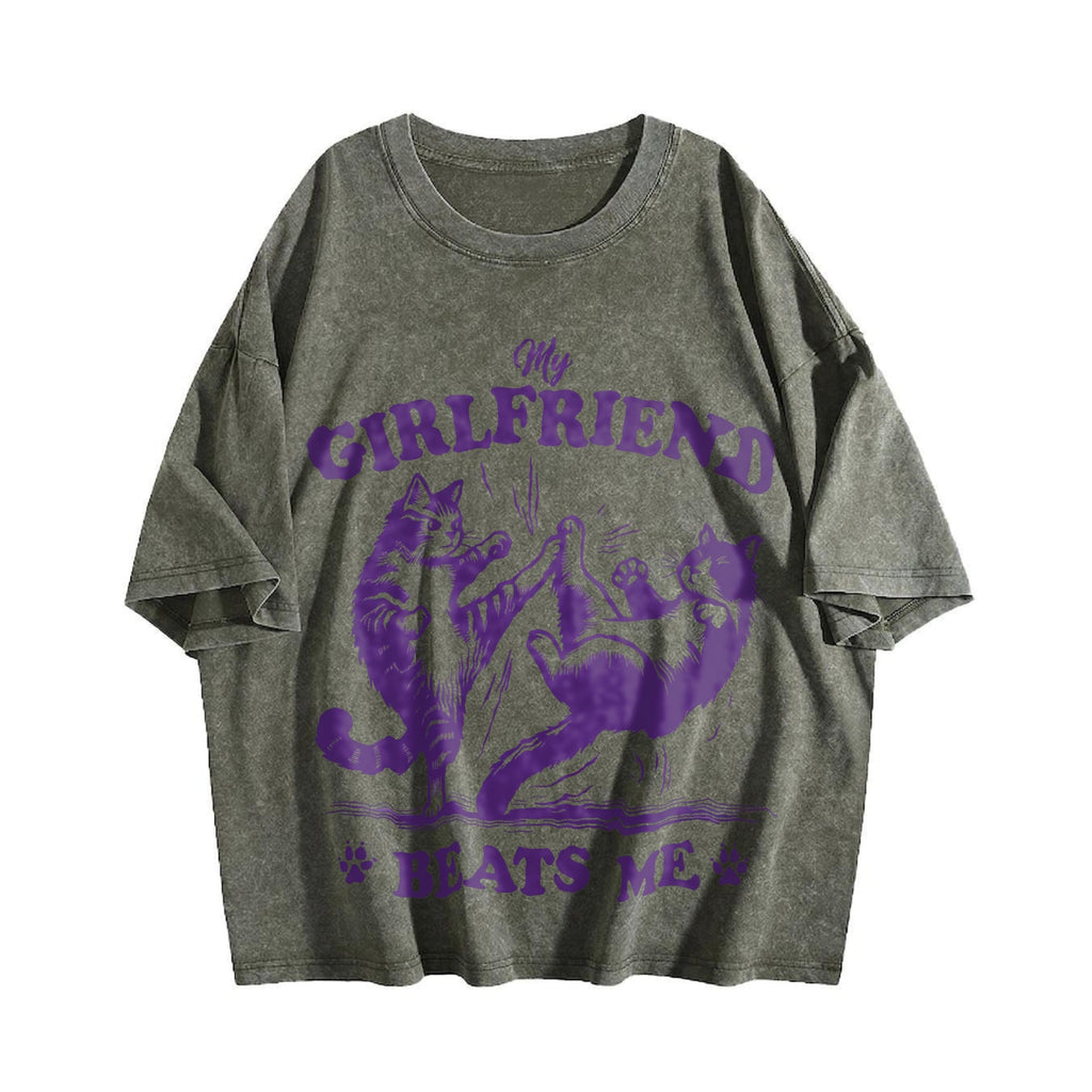 Couple Cat Fighting 90s Vintage Washed T-Shirt product image 4