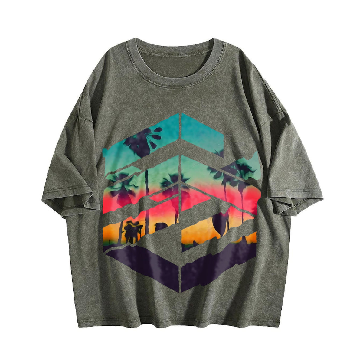 Tropical Sunset Palm Tree Vintage Washed T-Shirt product image 4