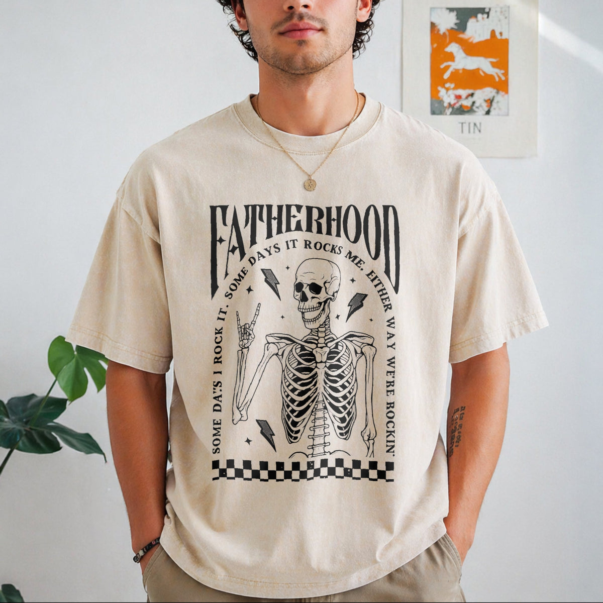 Fatherhood Dad Funny Skeleton First Time Vintage Washed product image 8