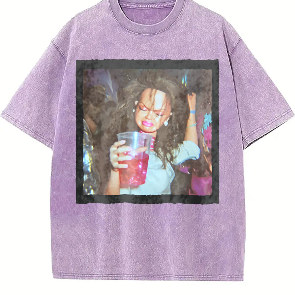 Doll Raising a Pink Drink Vintage Washed T-Shirt product image 6