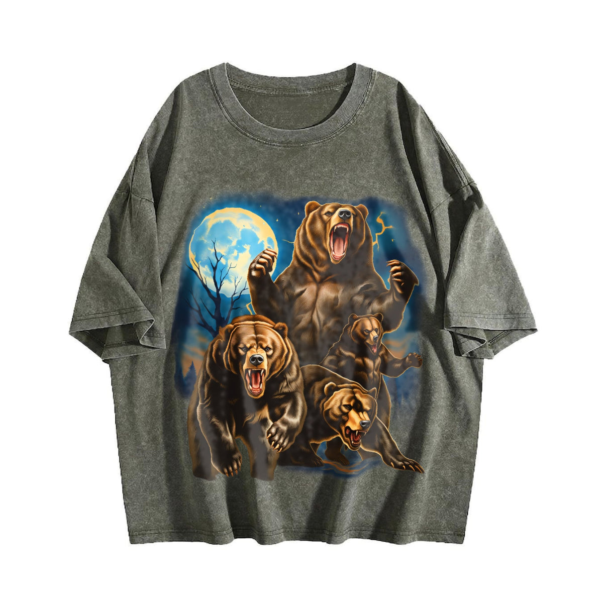 Roaring Grizzly Bears Moon Vintage Washed T-Shirt product image 4