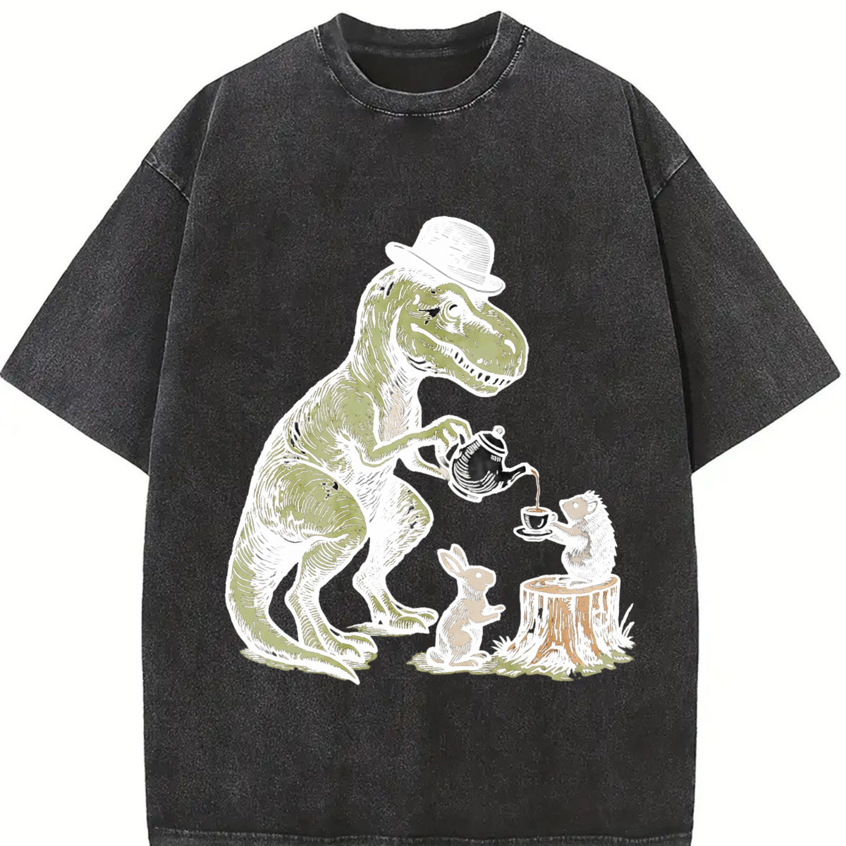 T-rex Tea Party Vintage Washed T-Shirt product image 2