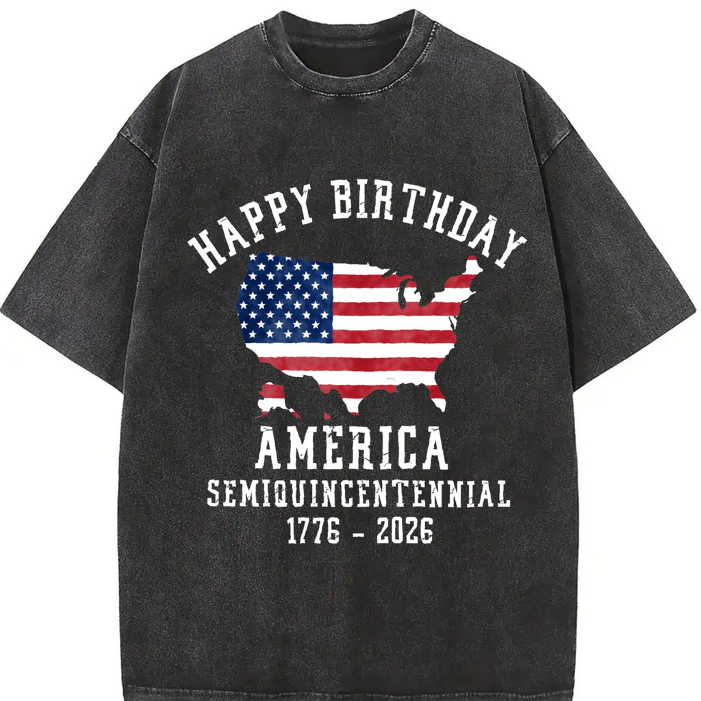 Patriotic Happy Birthday America Vintage Washed T-Shirt product image 2