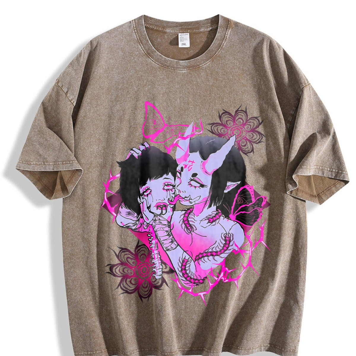 Japanese Demon Girl Gothic Vintage Washed T-Shirt product image 3