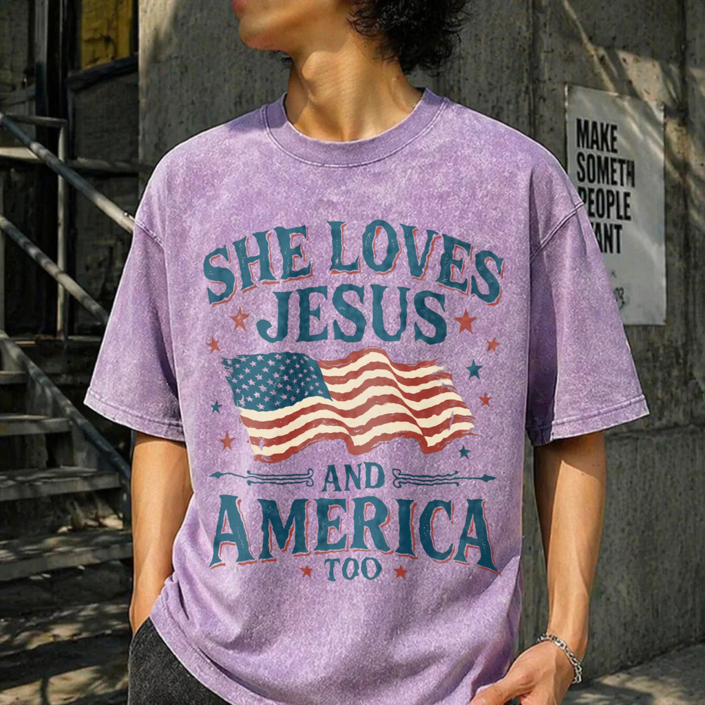 She Loves Jesus And America Too Vintage Washed T-Shirt product image 6