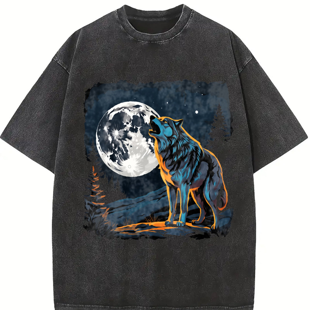 Wolf Howling Y2K Teenager Vintage Washed T-Shirt product image 2