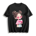 Messy Bun Girl with Pink Drink Cotton T-Shirt product image 1