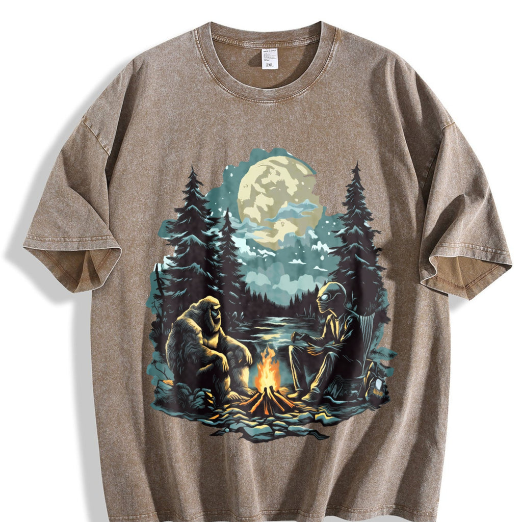 Bigfoot And Alien 90s Vintage Washed T-Shirt product image 3