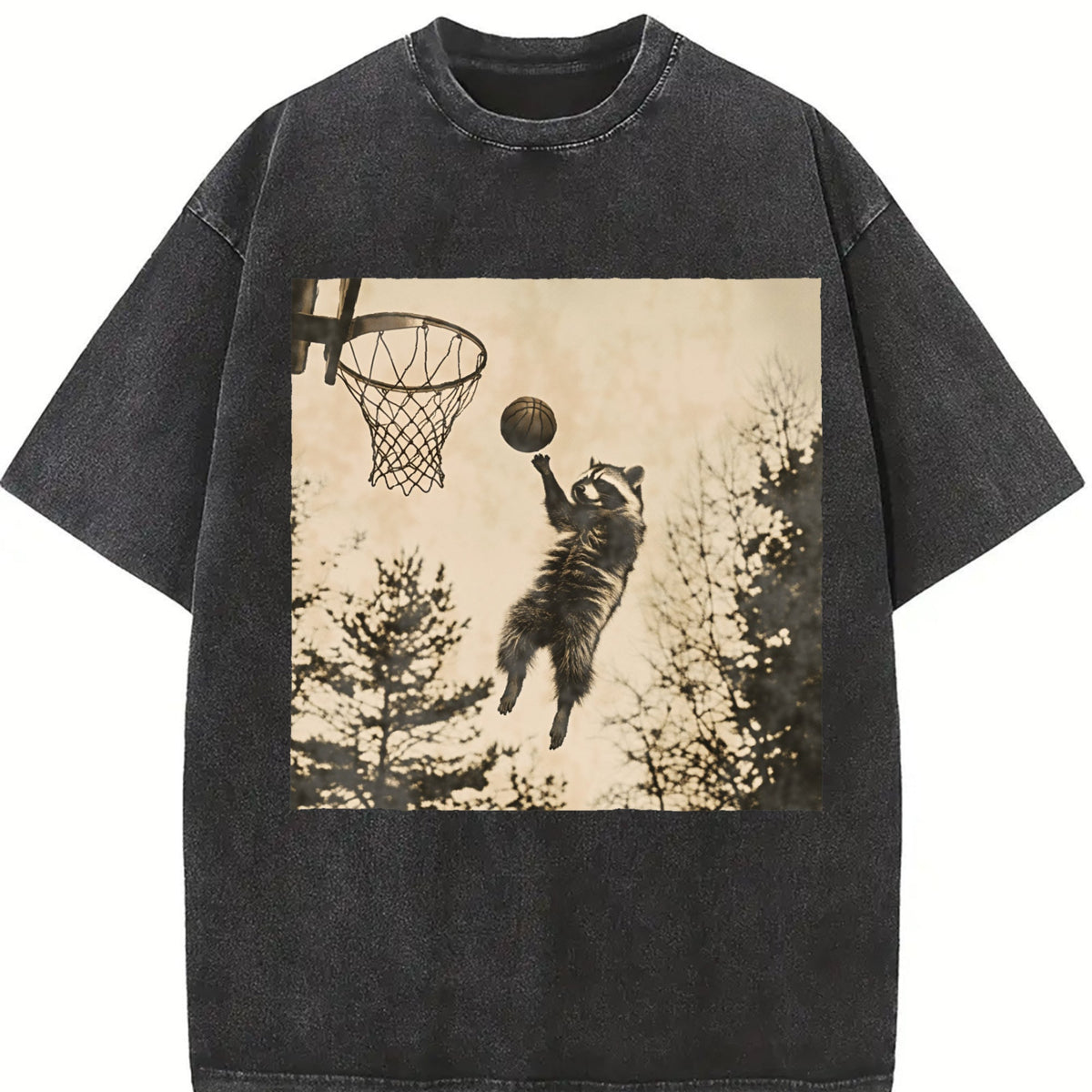 Basketball Raccoon Dunk Vintage Washed T-Shirt product image 2