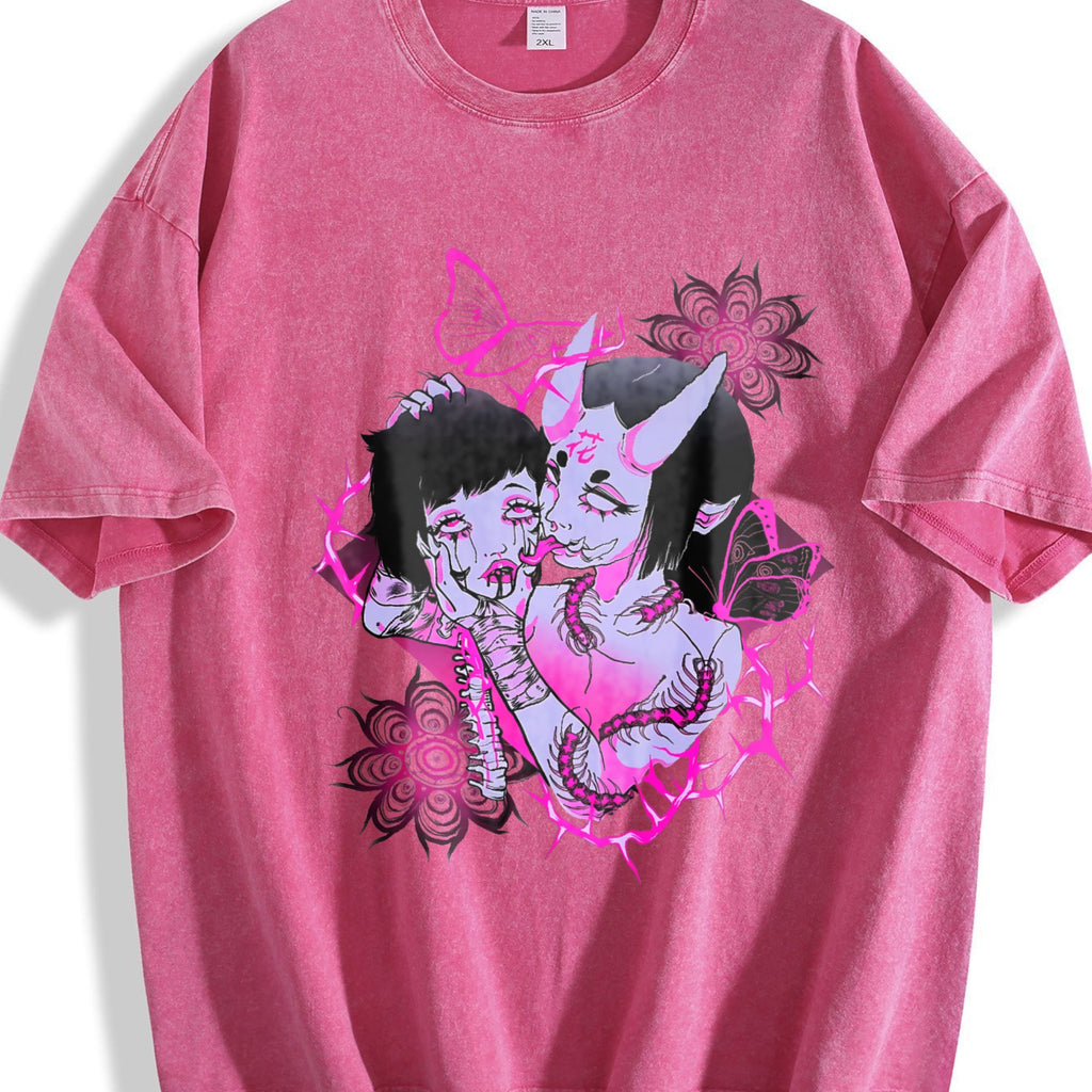 Japanese Demon Girl Gothic Vintage Washed T-Shirt product image 7
