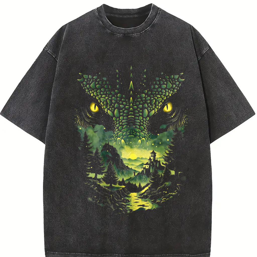 Green and White Dragon Portrait Vintage Washed T-Shirt product image 2