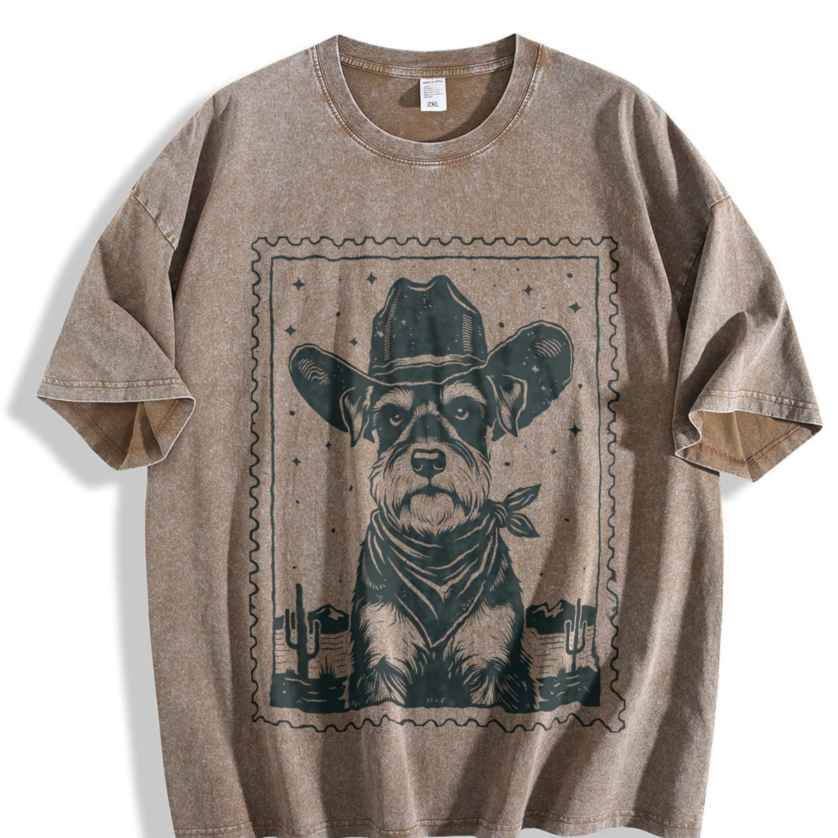 Cowboy Schnauzer Stamp Vintage Washed T-Shirt product image 3