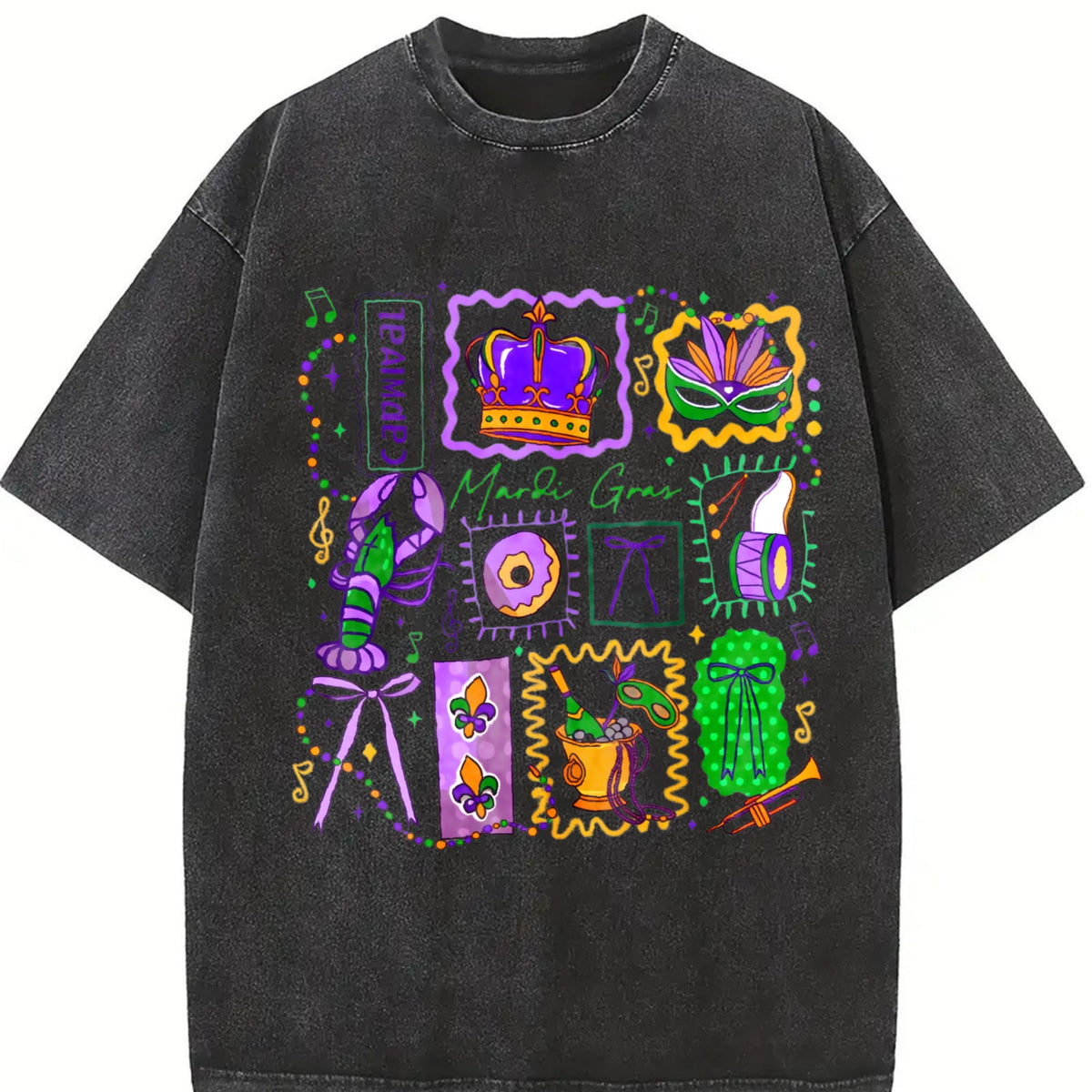 Mardi Gras Doodle Icons Vintage Washed T-Shirt product image 2