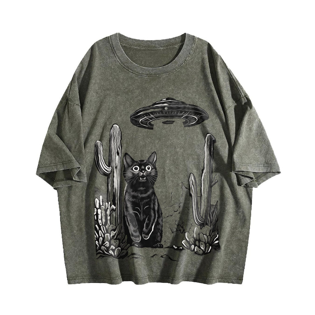 UFO Desert Cat 90s Vintage Washed T-Shirt product image 4