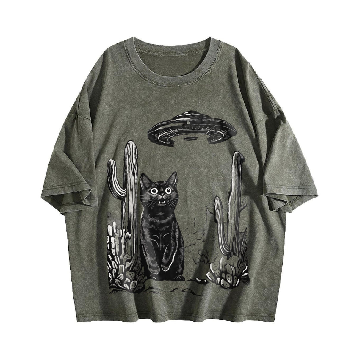 UFO Desert Cat 90s Vintage Washed T-Shirt product image 4