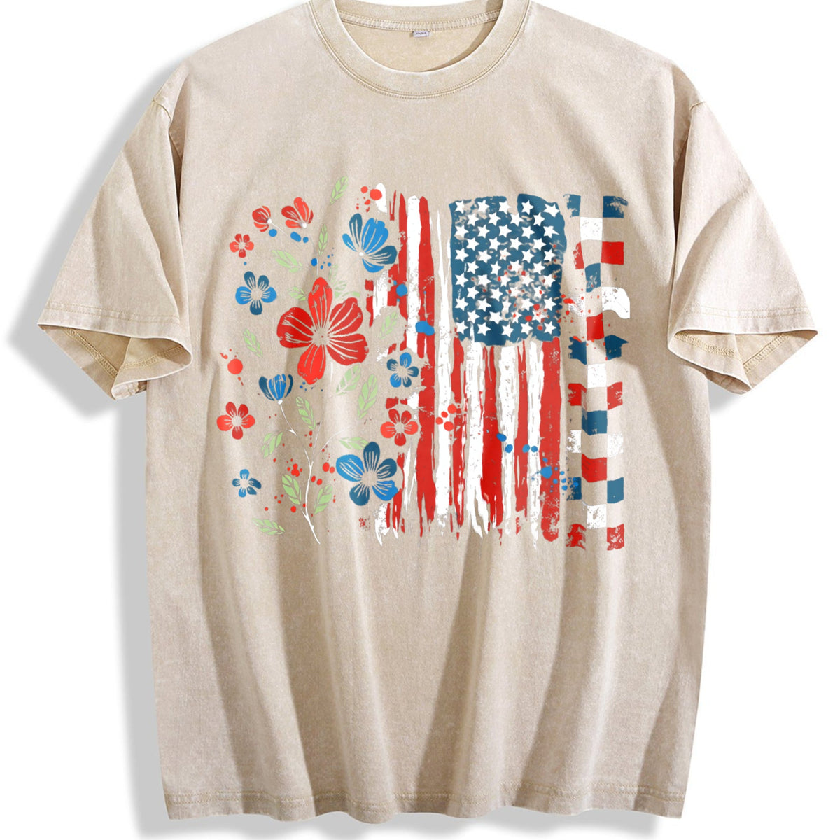 Floral American Flag Vintage Washed T-Shirt product image 1
