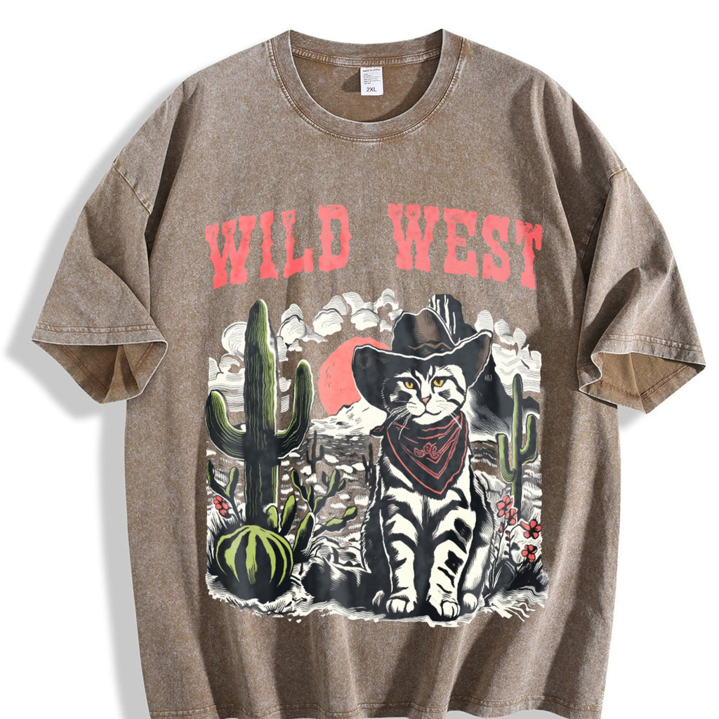 Wild West Cowboy Cat Vintage Washed T-Shirt product image 3