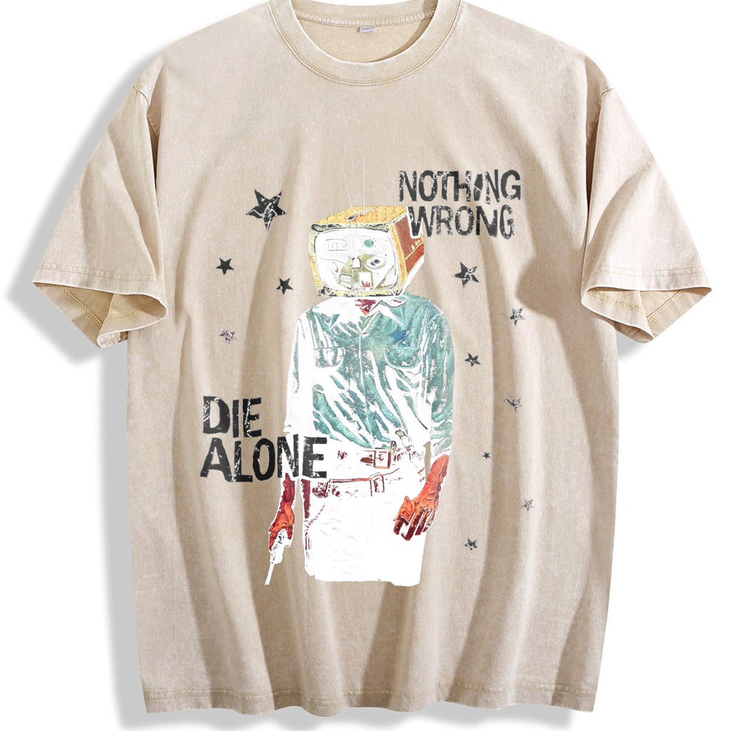 Tv Head Cowboy Die Alone White Grunge Vintage Washed T-Shirt product image 1