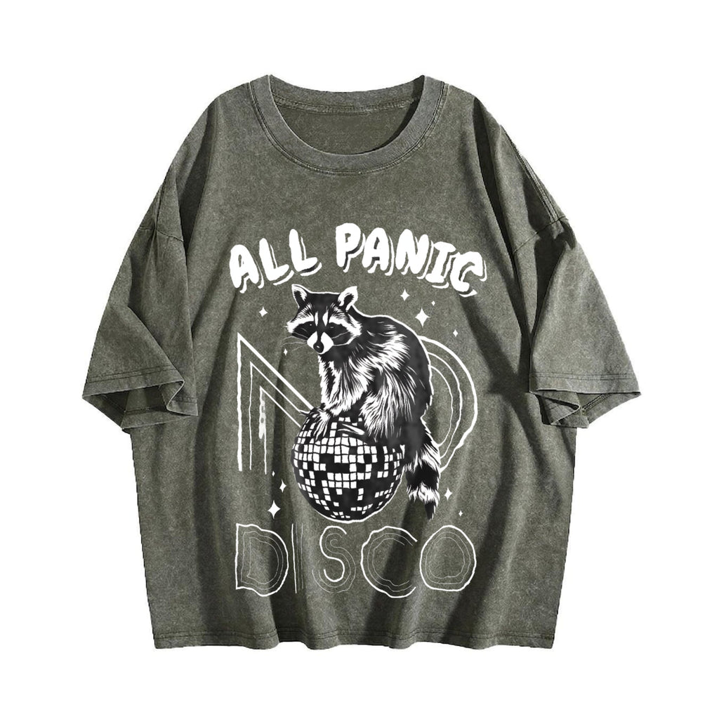 Funny Raccoon All Panic No Disco 90s Vintage Washed T-Shirt product image 4