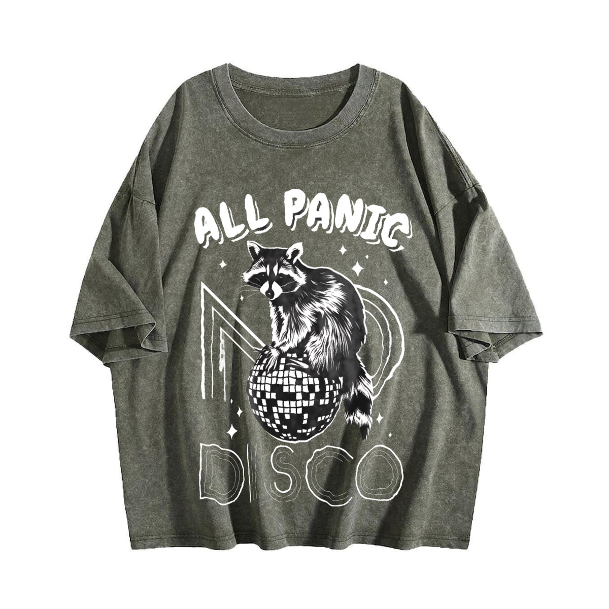 Funny Raccoon All Panic No Disco 90s Vintage Washed T-Shirt product image 4
