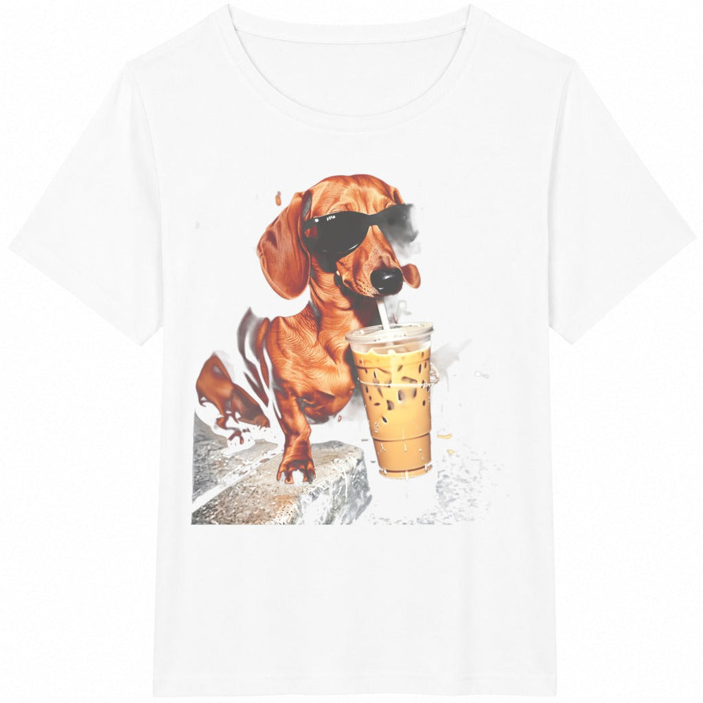 Funny Dachshund Drinking Iced Coffee Cotton T-Shirt product image 2