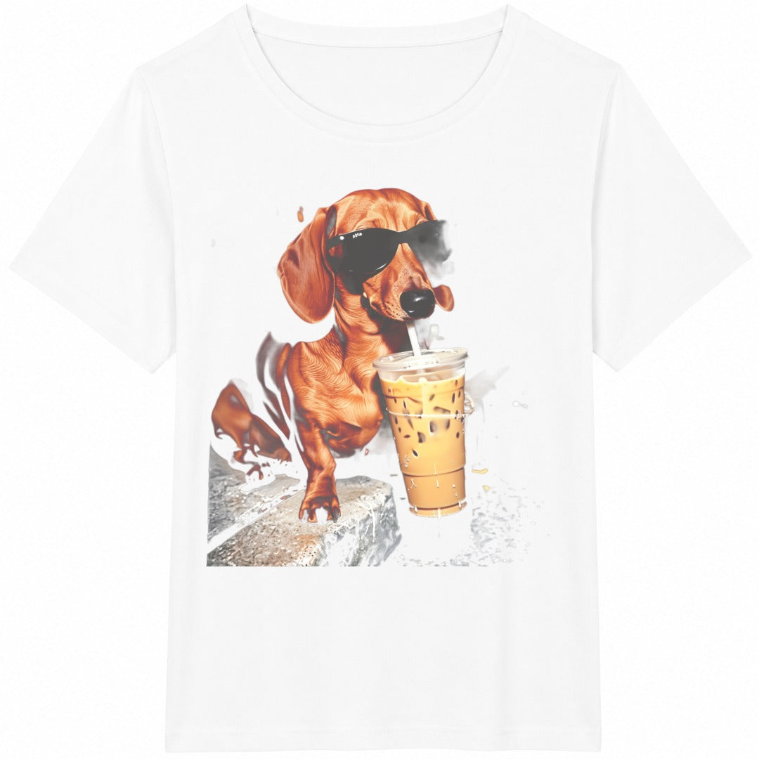 Funny Dachshund Drinking Iced Coffee Cotton T-Shirt product image 2