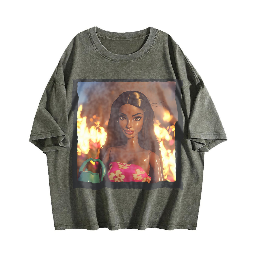 Doll with Flames in the Background Vintage Washed T-Shirt product image 4
