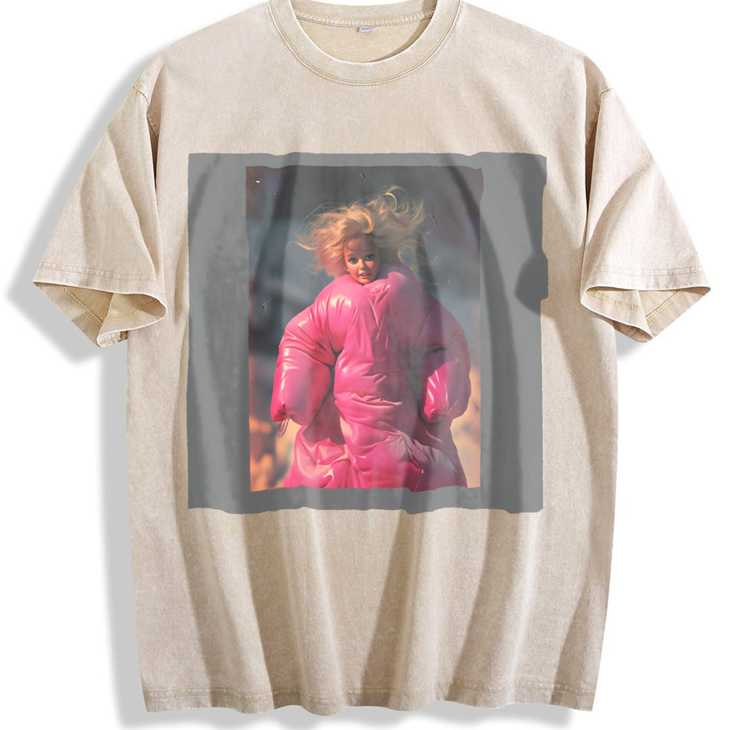 Doll in Pink with Flames Vintage Washed T-Shirt product image 1