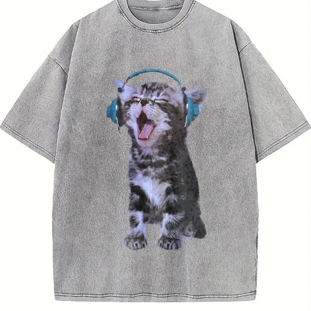 Y2K Headphones Cat Vintage Washed T-Shirt product image 5