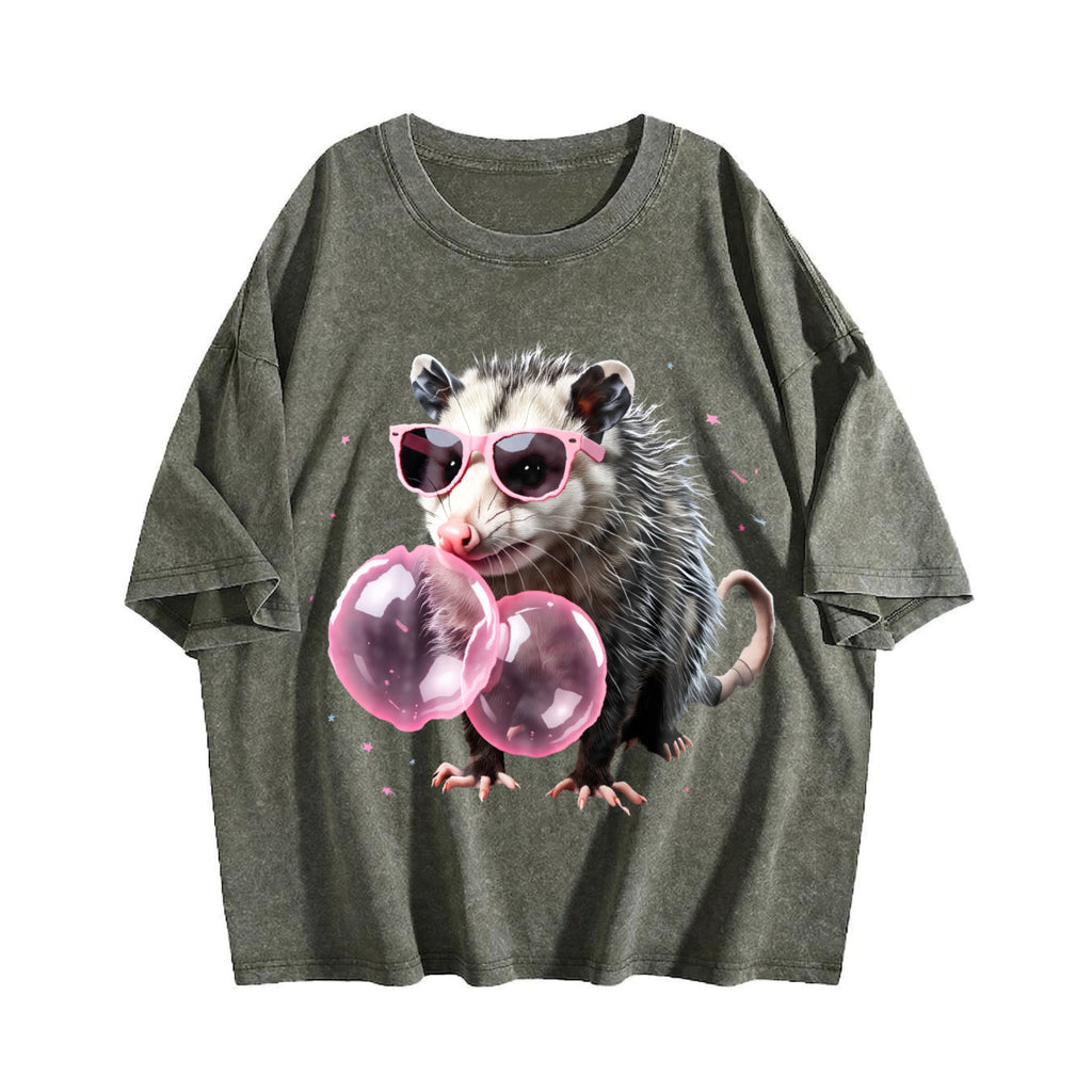 Opossum With Pink Glasses Vintage Washed T-Shirt product image 4