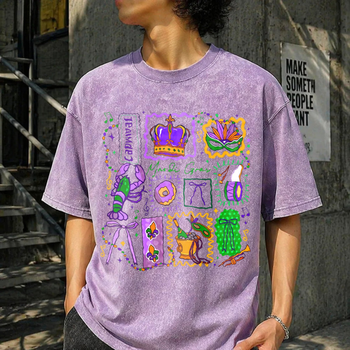 Mardi Gras Doodle Icons Vintage Washed T-Shirt product image 13