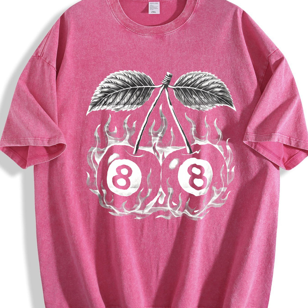 Flaming 8 Ball Cherries Tattoo Vintage Washed T-Shirt product image 7