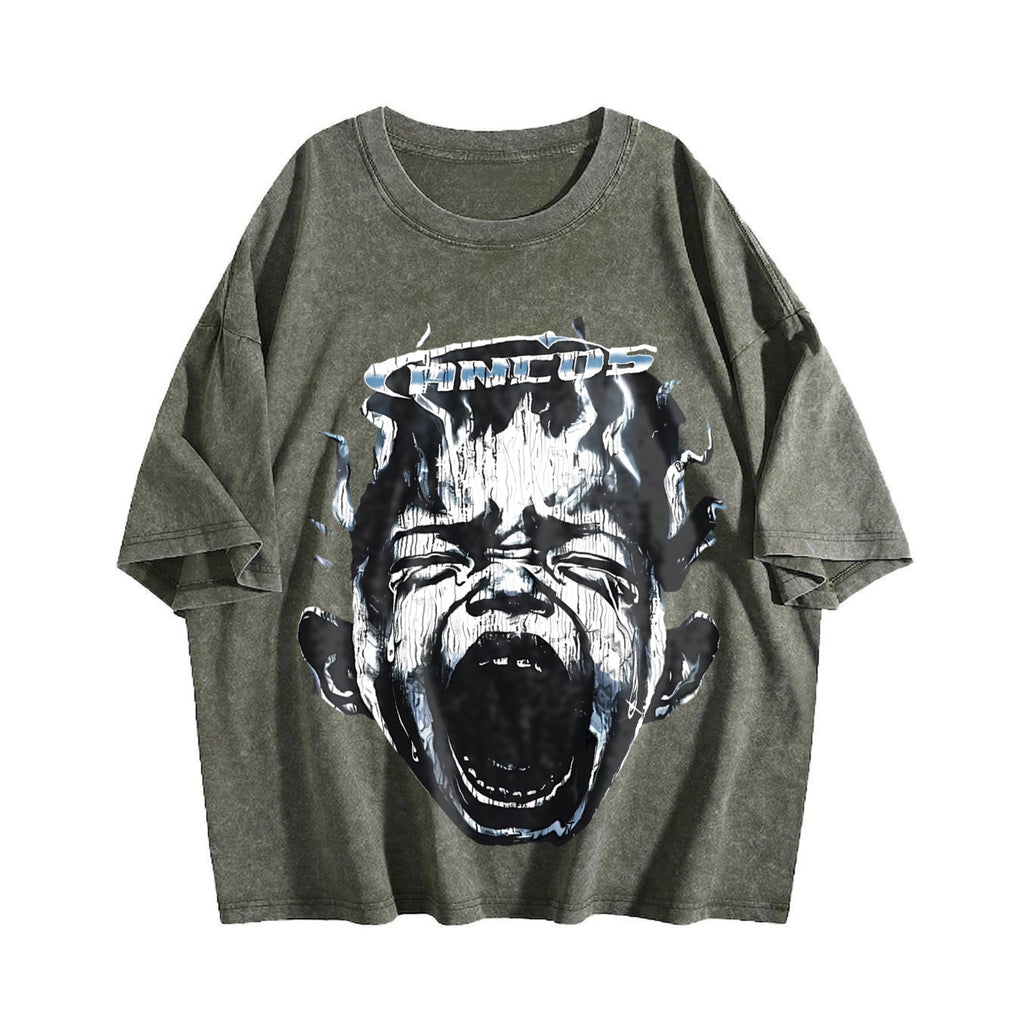 Screaming Face Flame Vintage Washed T-Shirt product image 4