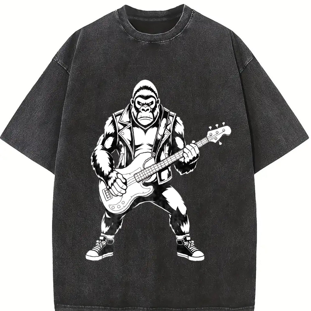 Bigfoot Playing Guitar Funny 90s Vintage Washed T-Shirt product image 2