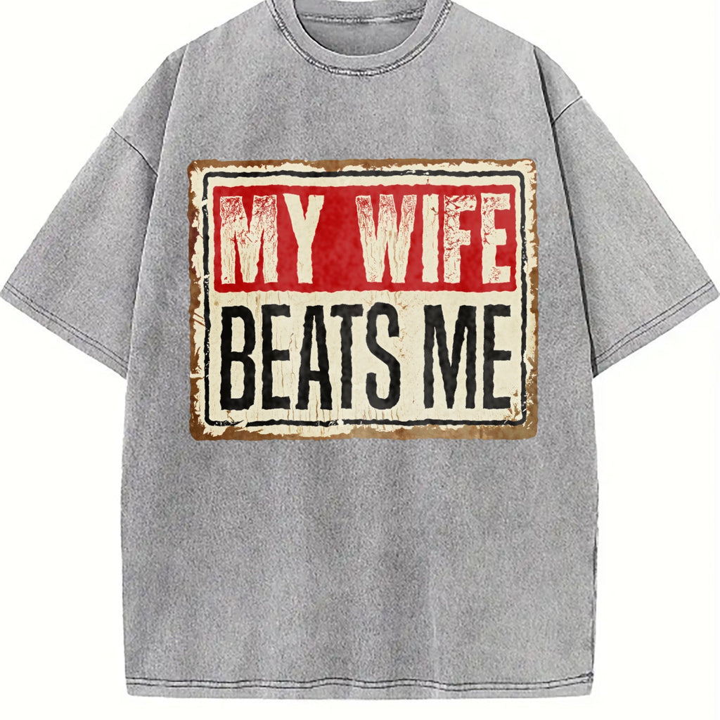 Funny My Wife Beats Me Vintage Washed T-Shirt product image 5