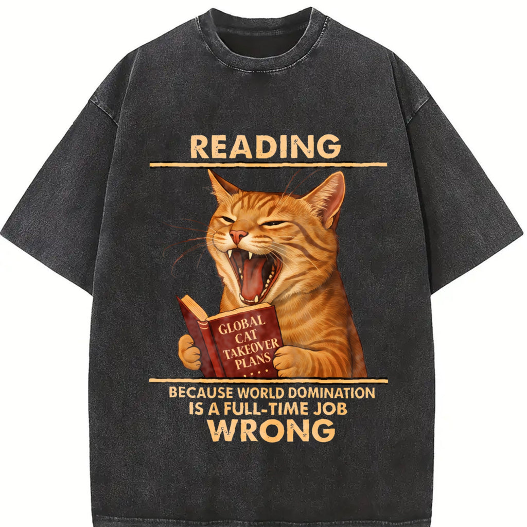 Funny Cat Reading Vintage Washed T-Shirt product image 2
