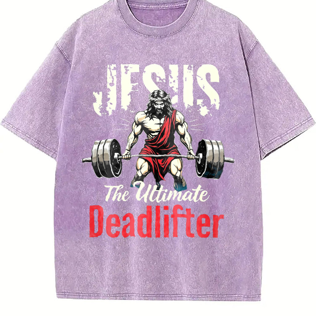 Jesus The Ultimate Deadlifter Gym Vintage Washed T-Shirt product image 6
