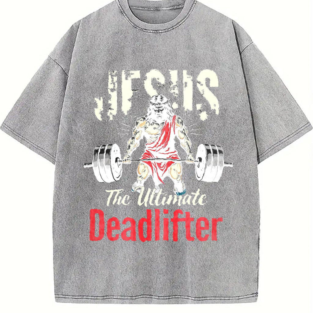 Jesus The Ultimate Deadlifter Gym Vintage Washed T-Shirt product image 5