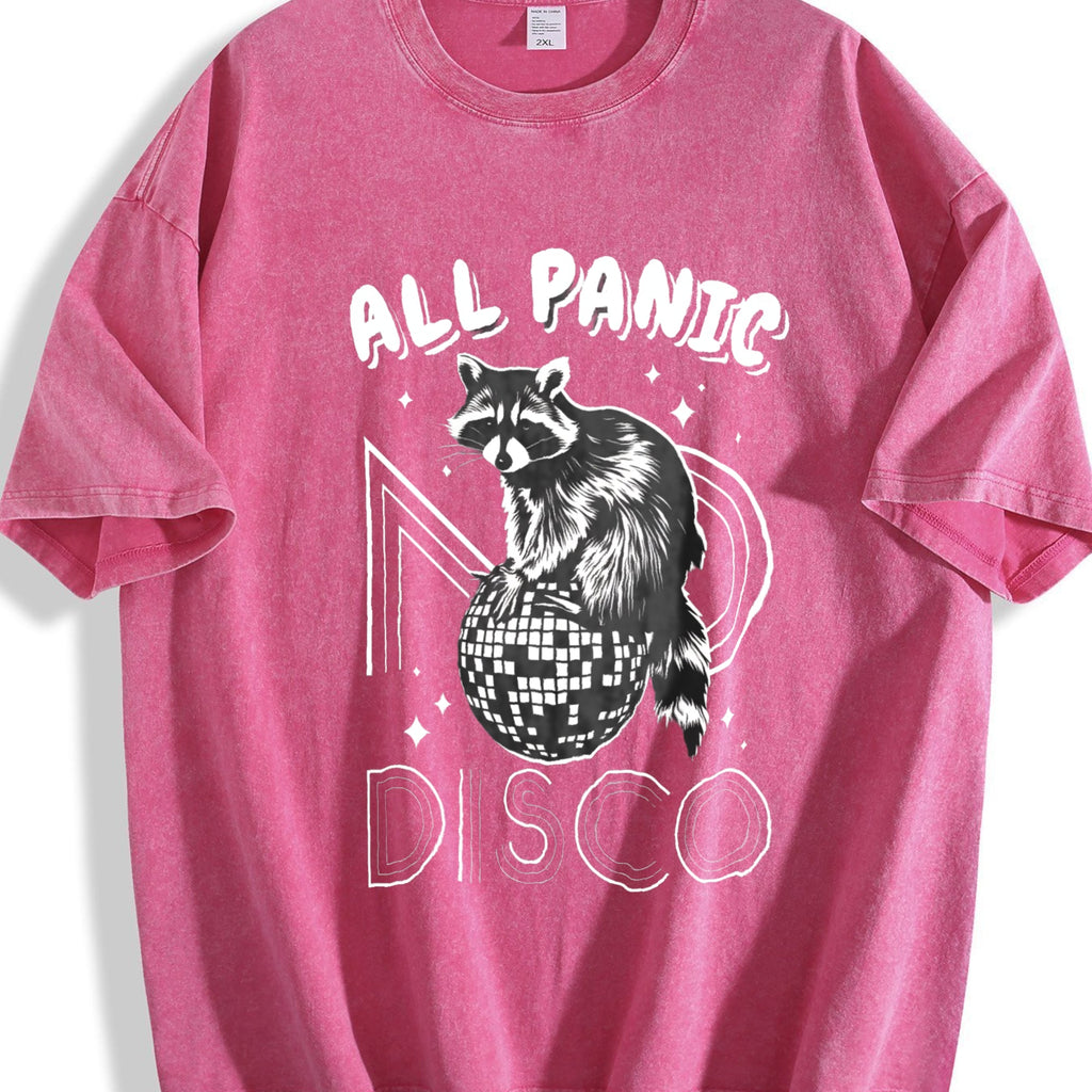Funny Raccoon All Panic No Disco 90s Vintage Washed T-Shirt product image 7