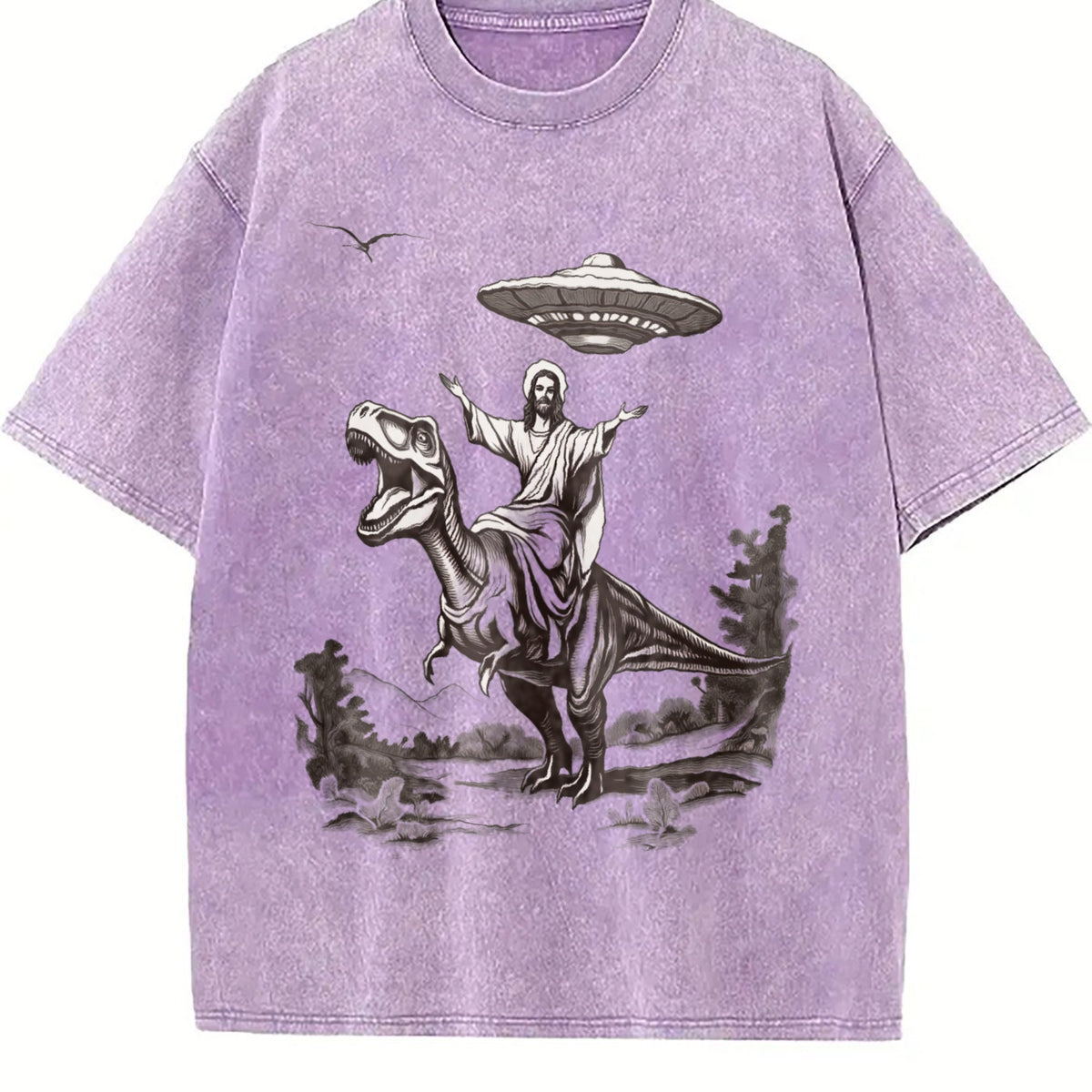 Jesus Riding Dinosaur Under UFO Funny Religious Vintage product image 6
