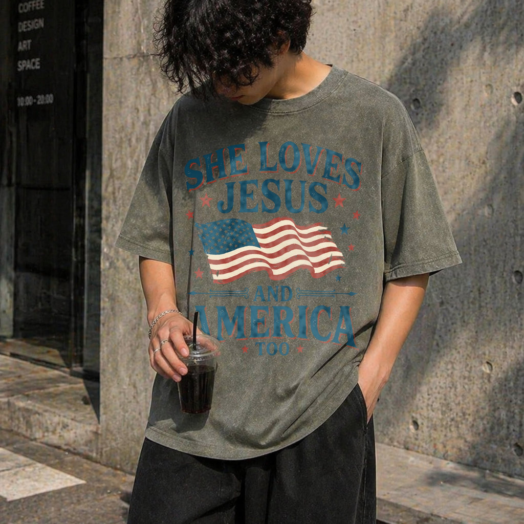 She Loves Jesus And America Too Vintage Washed T-Shirt product image 4