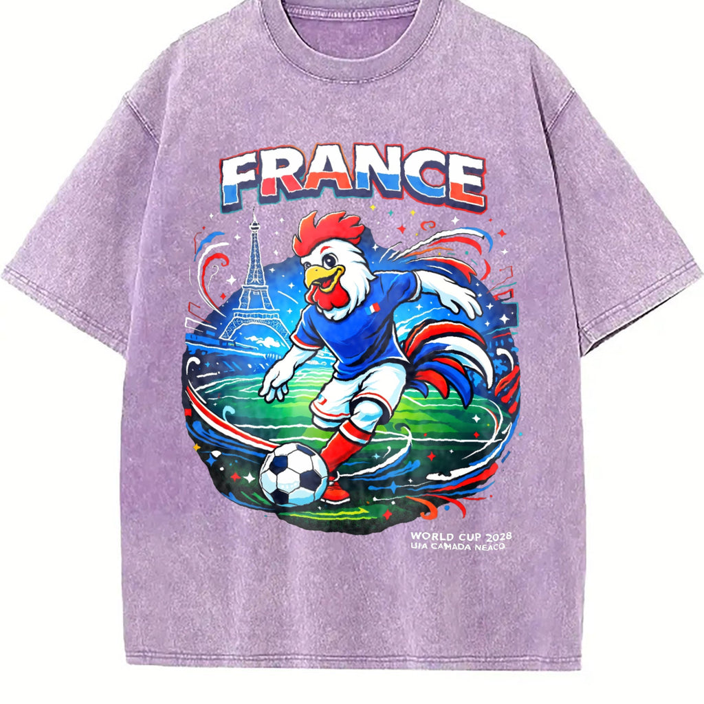 France Rooster Eiffel Tower Football Vintage Washed T-Shirt product image 6