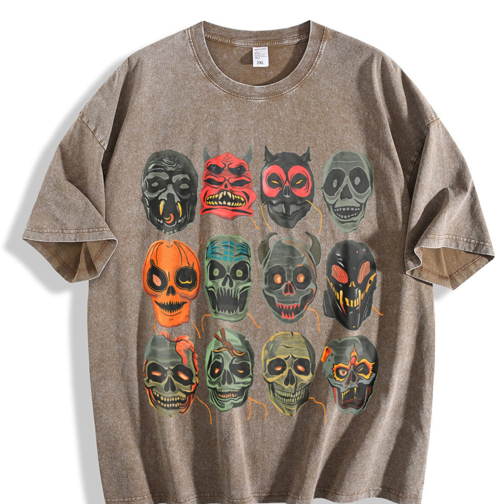 Halloween Scary Masks 90s Vintage Washed T-Shirt product image 3