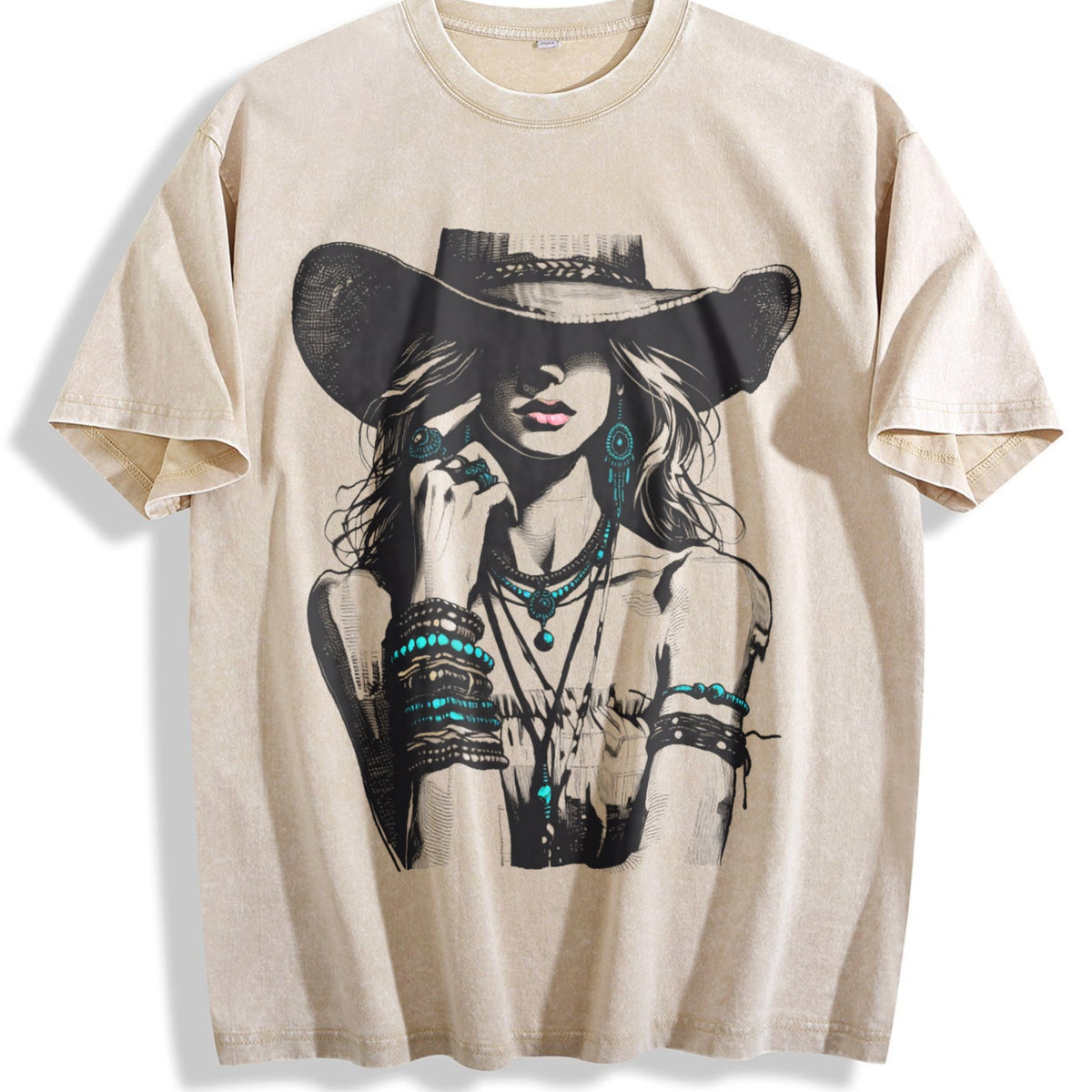 Boho Woman Hat Vintage Washed T-Shirt