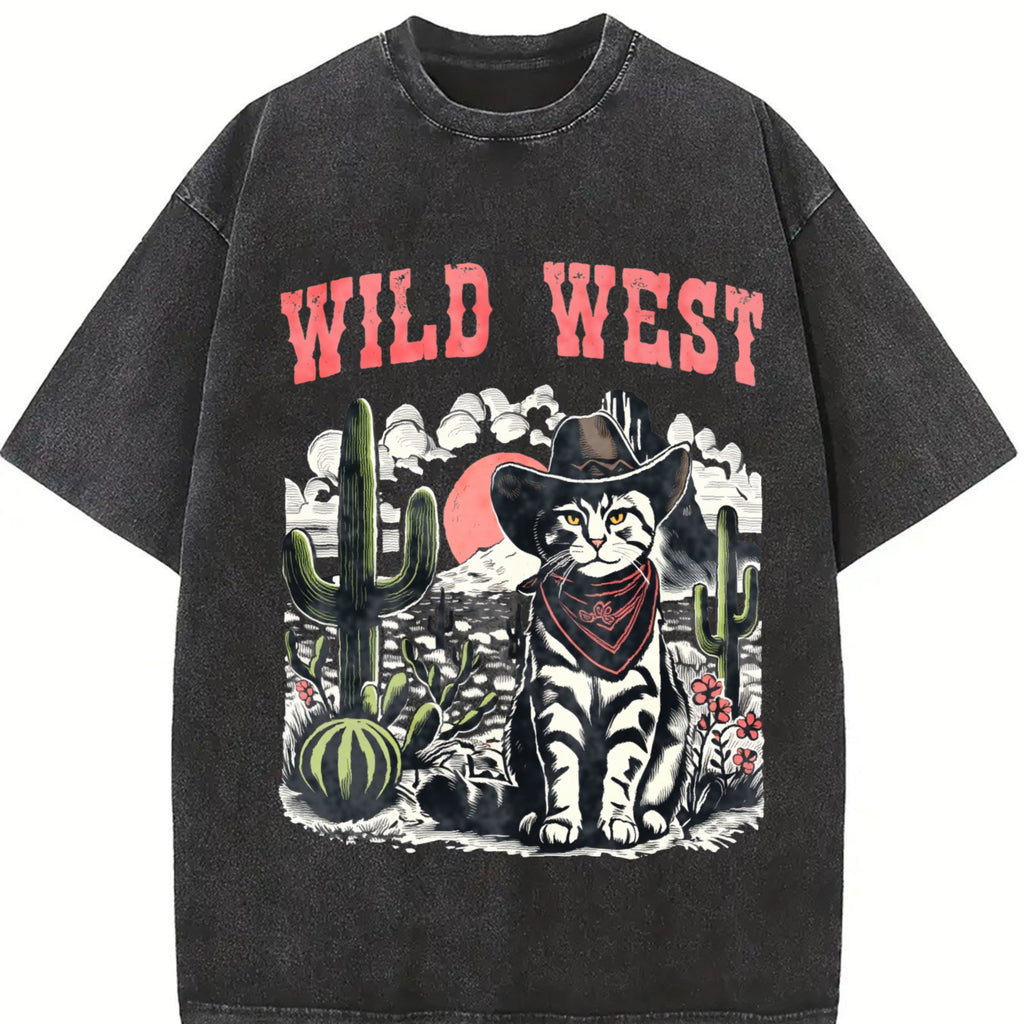 Wild West Cowboy Cat Vintage Washed T-Shirt product image 2