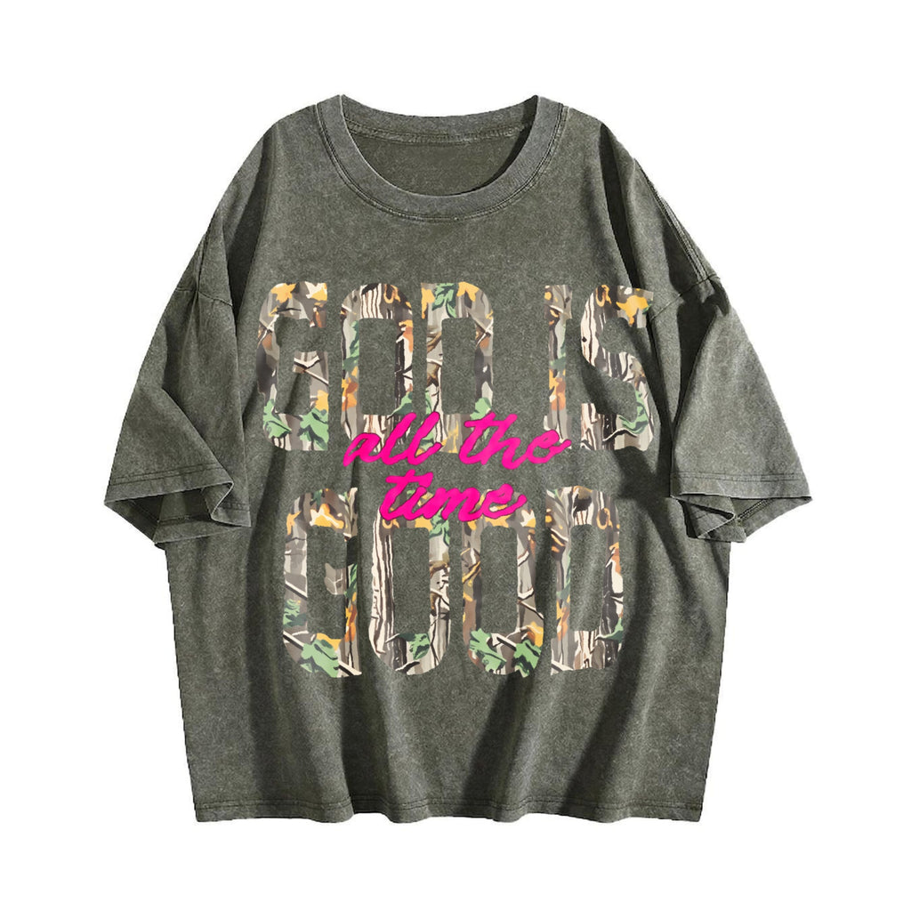 God Is Good All the Time Floral Vintage Washed T-Shirt product image 4